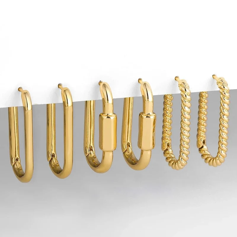 3 Paar/Set zierliche goldfarbene geometrische Kreis-Kleine Creolen für Frauen Statement-Perlen Twist Huggie Ohrring Modeschmuck