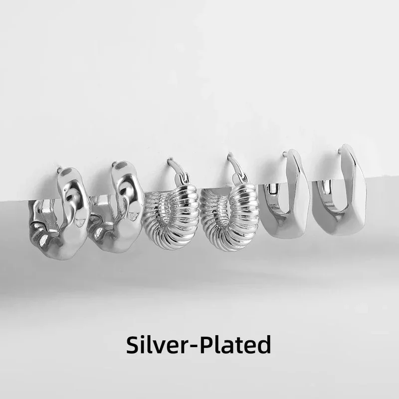 3 Paar/Set zierliche goldfarbene geometrische Kreis-Kleine Creolen für Frauen Statement-Perlen Twist Huggie Ohrring Modeschmuck