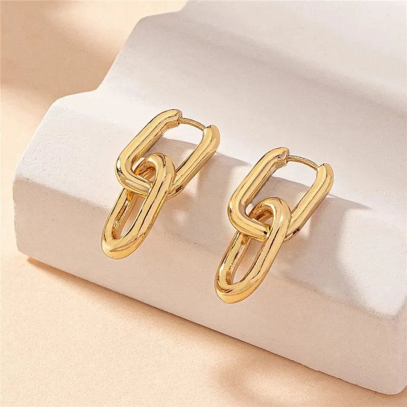 Quadratische Ohrringe aus Edelstahl, goldfarben, geometrische quadratische Creolen für Frauen, Huggie Punk Hip-Hop, Metall, runder Kreis