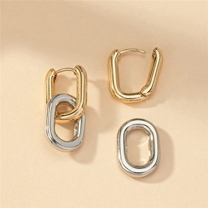 Quadratische Ohrringe aus Edelstahl, goldfarben, geometrische quadratische Creolen für Frauen, Huggie Punk Hip-Hop, Metall, runder Kreis