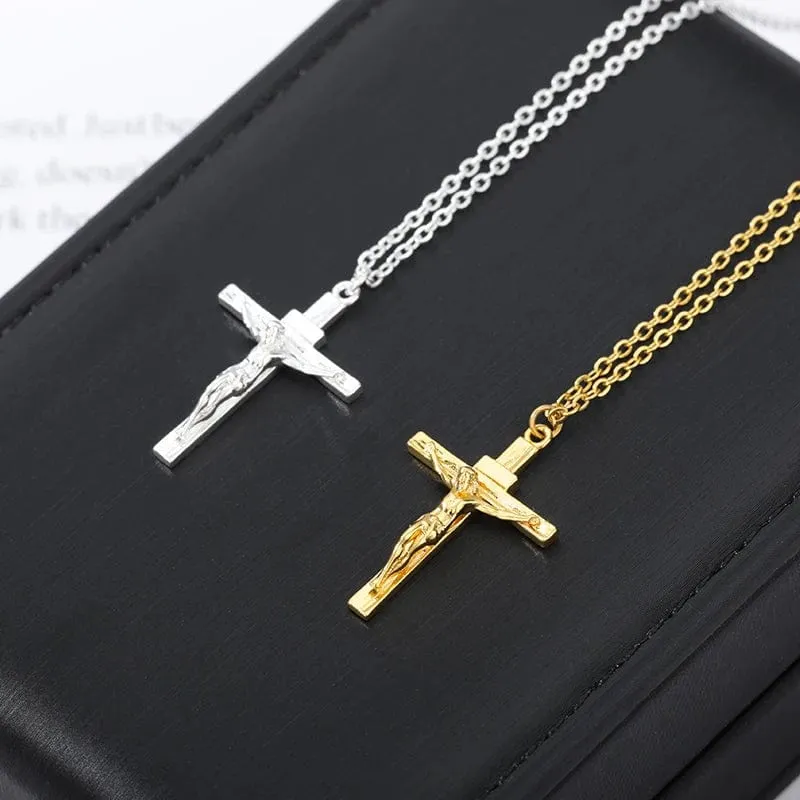 Christian Jesus Kreuz Halskette für Frauen Männer Edelstahl Ketten Halsband Religion Kreuz Anhänger Schmuck Gebet Taufe Geschenke
