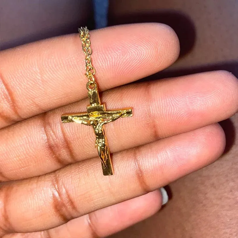 Christian Jesus Kreuz Halskette für Frauen Männer Edelstahl Ketten Halsband Religion Kreuz Anhänger Schmuck Gebet Taufe Geschenke