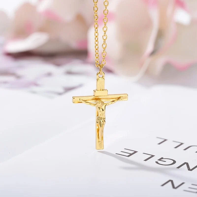 Christian Jesus Kreuz Halskette für Frauen Männer Edelstahl Ketten Halsband Religion Kreuz Anhänger Schmuck Gebet Taufe Geschenke
