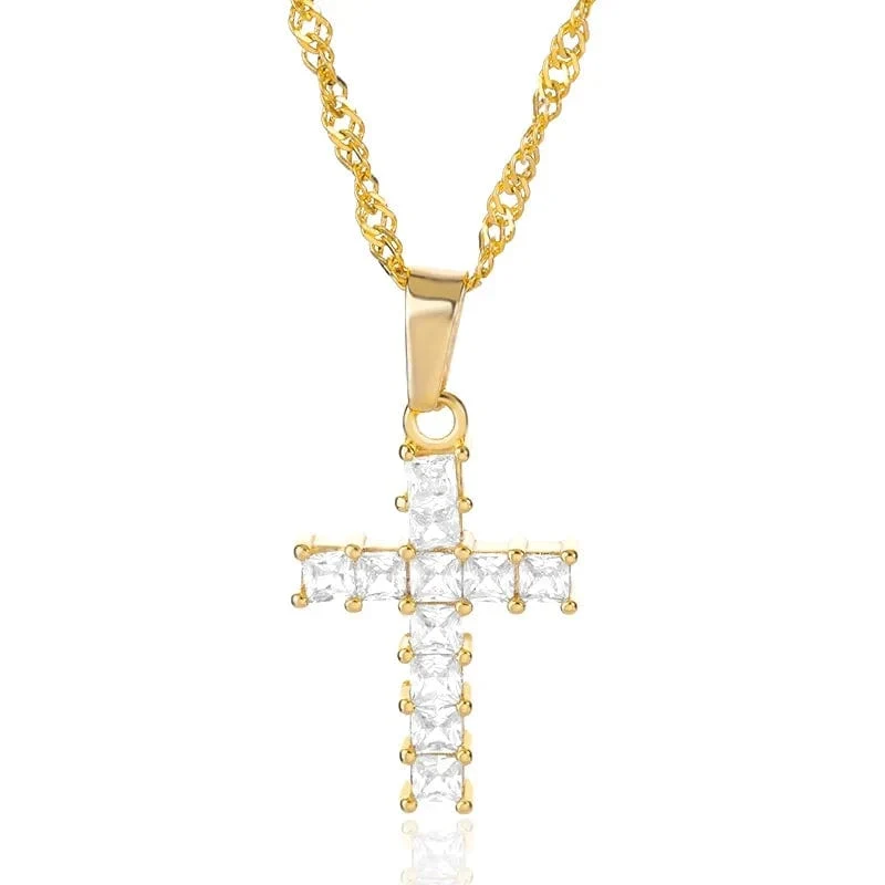 Christian Jesus Kreuz Halskette für Frauen Männer Edelstahl Ketten Halsband Religion Kreuz Anhänger Schmuck Gebet Taufe Geschenke