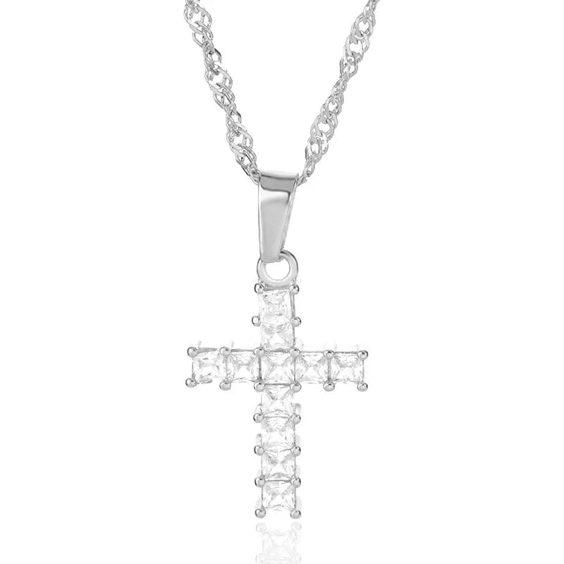 Christian Jesus Kreuz Halskette für Frauen Männer Edelstahl Ketten Halsband Religion Kreuz Anhänger Schmuck Gebet Taufe Geschenke
