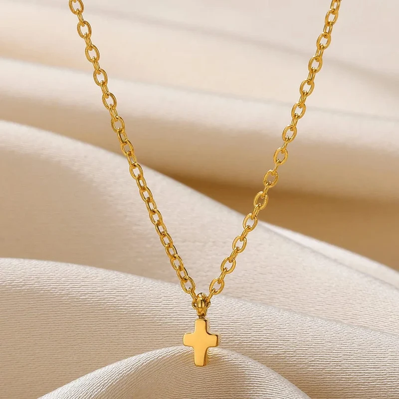 Christian Jesus Kreuz Halskette für Frauen Männer Edelstahl Ketten Halsband Religion Kreuz Anhänger Schmuck Gebet Taufe Geschenke