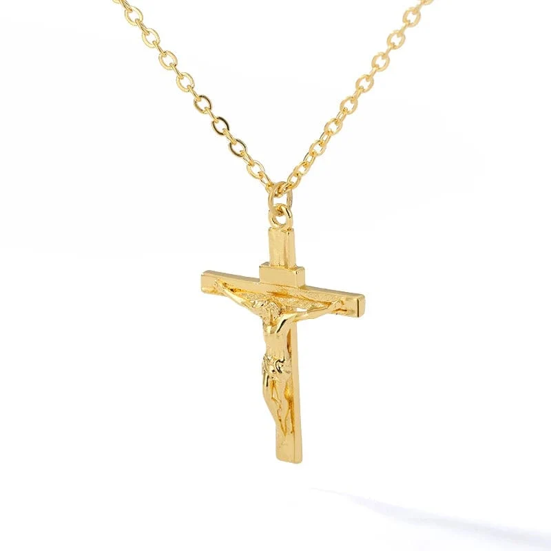 Christian Jesus Kreuz Halskette für Frauen Männer Edelstahl Ketten Halsband Religion Kreuz Anhänger Schmuck Gebet Taufe Geschenke