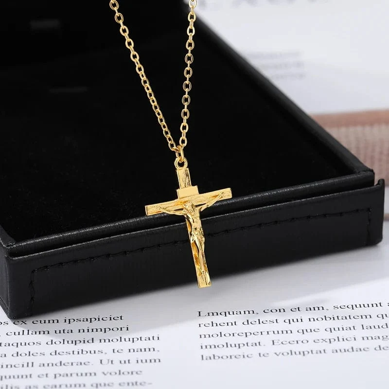 Christian Jesus Kreuz Halskette für Frauen Männer Edelstahl Ketten Halsband Religion Kreuz Anhänger Schmuck Gebet Taufe Geschenke