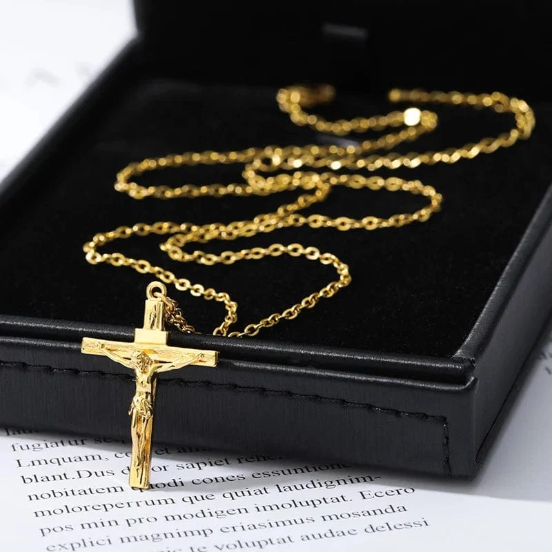 Christian Jesus Kreuz Halskette für Frauen Männer Edelstahl Ketten Halsband Religion Kreuz Anhänger Schmuck Gebet Taufe Geschenke