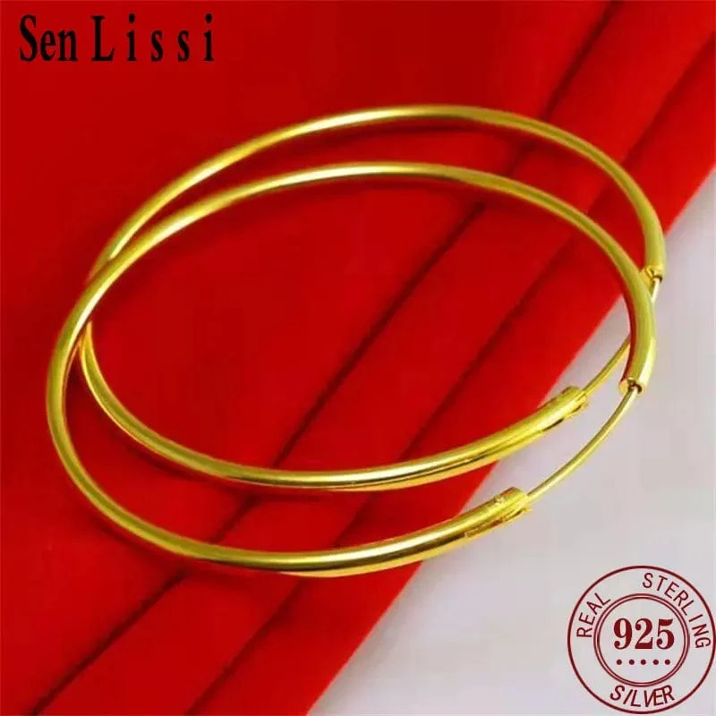 Senlissi -18k Vergoldete Creolen Für Frauen 925 Sterling Silber 2.0mm Mode Ohrring Gold Ringe Rose Gold Cерьги Kольца