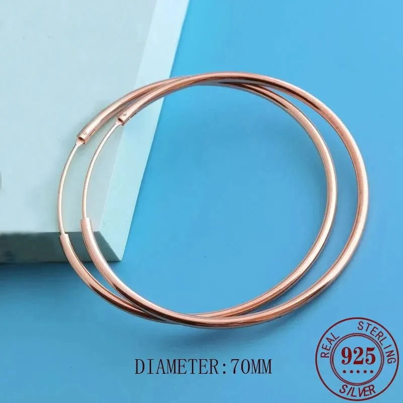 Senlissi -18k Vergoldete Creolen Für Frauen 925 Sterling Silber 2.0mm Mode Ohrring Gold Ringe Rose Gold Cерьги Kольца