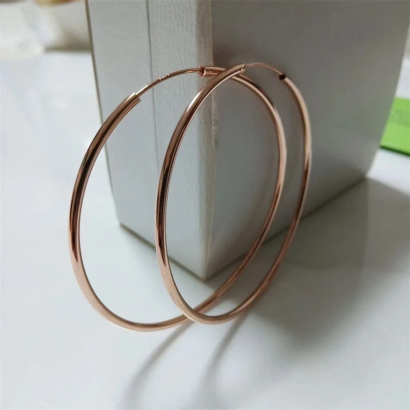Senlissi -18k Vergoldete Creolen Für Frauen 925 Sterling Silber 2.0mm Mode Ohrring Gold Ringe Rose Gold Cерьги Kольца