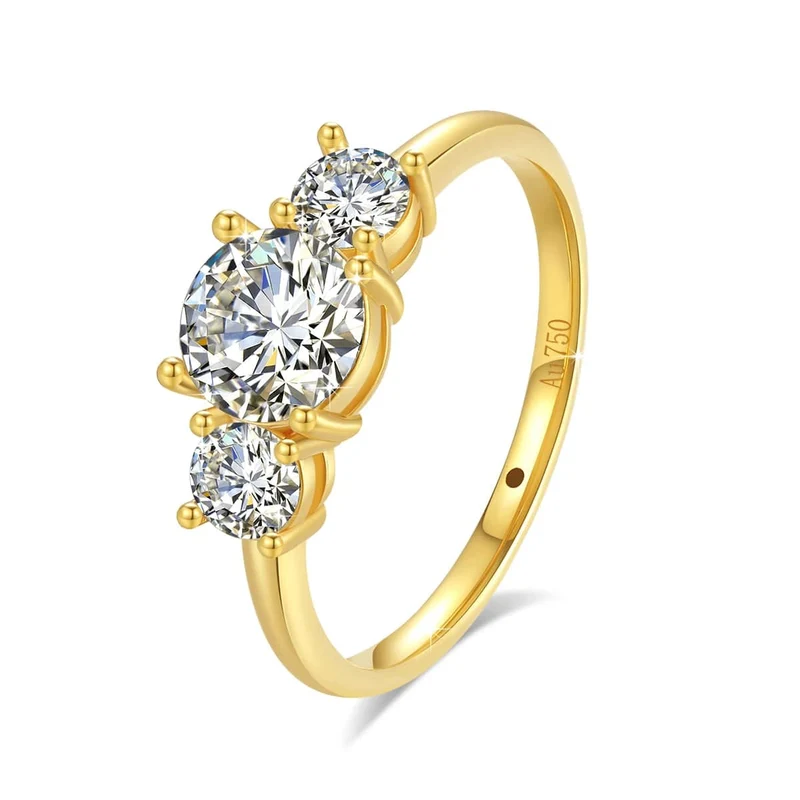 Mit Zertifikat 18k Gold Ring Moissanite Für Frauen 3 Stein 100% Echt Initial Luxus K Gold Schmuck Engagement Geschenk Großhandel