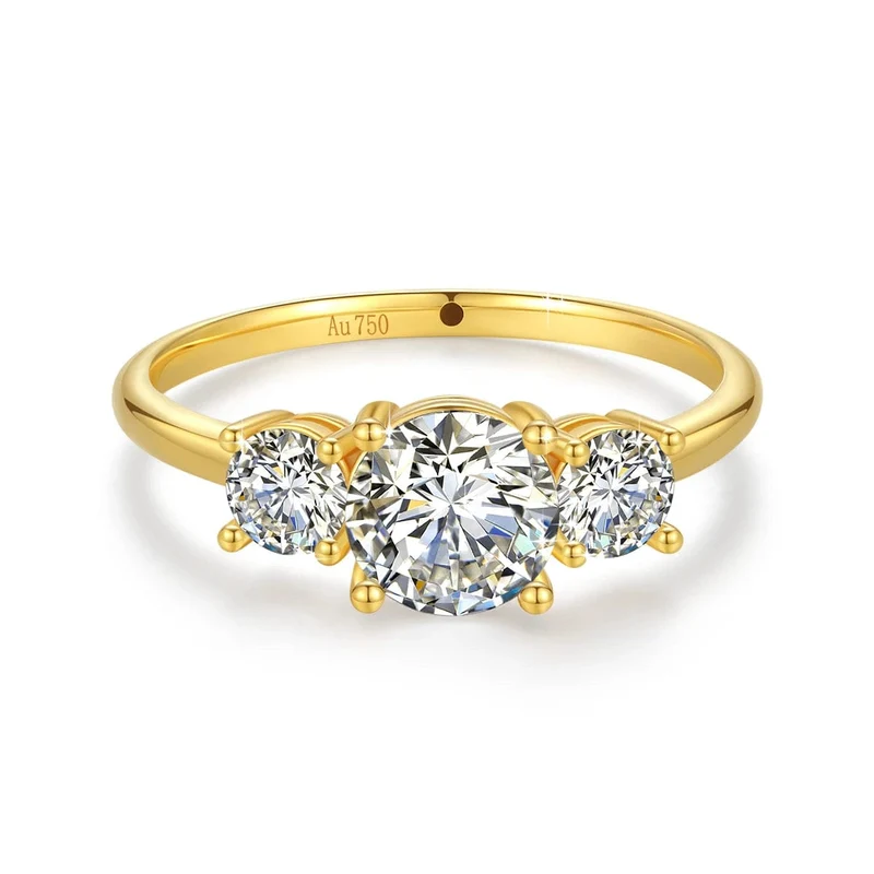 Mit Zertifikat 18k Gold Ring Moissanite Für Frauen 3 Stein 100% Echt Initial Luxus K Gold Schmuck Engagement Geschenk Großhandel
