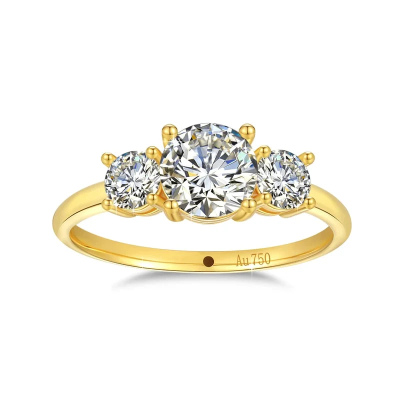 Mit Zertifikat 18k Gold Ring Moissanite Für Frauen 3 Stein 100% Echt Initial Luxus K Gold Schmuck Engagement Geschenk Großhandel