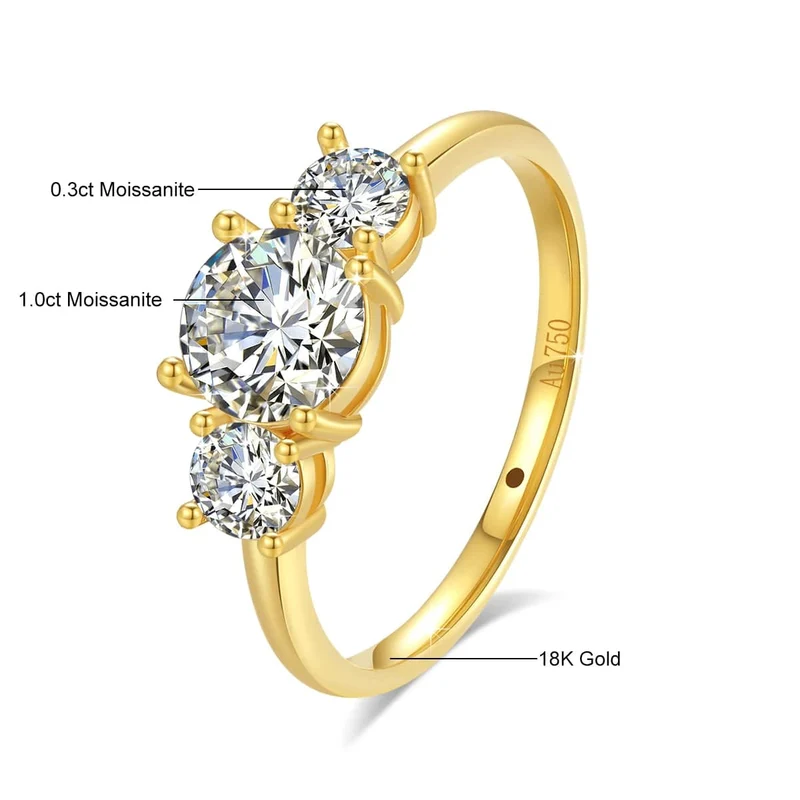 Mit Zertifikat 18k Gold Ring Moissanite Für Frauen 3 Stein 100% Echt Initial Luxus K Gold Schmuck Engagement Geschenk Großhandel