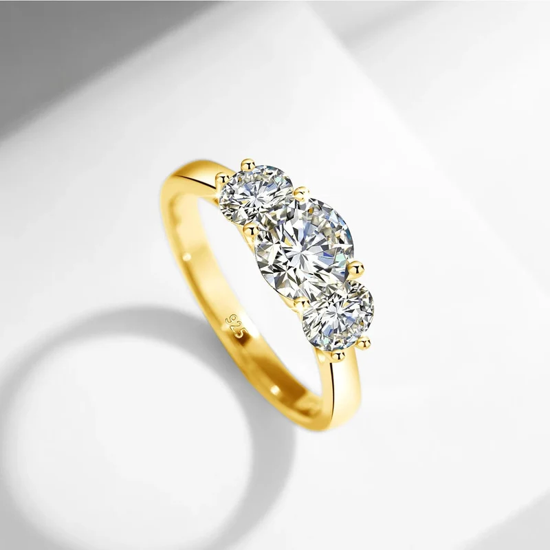 Mit Zertifikat 18k Gold Ring Moissanite Für Frauen 3 Stein 100% Echt Initial Luxus K Gold Schmuck Engagement Geschenk Großhandel