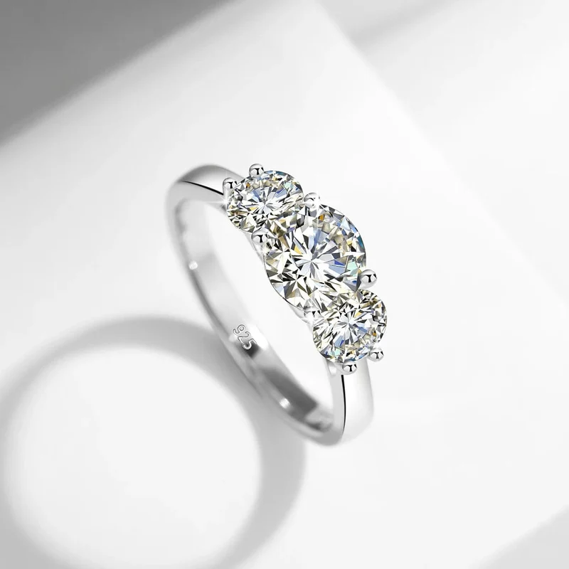 Mit Zertifikat 18k Gold Ring Moissanite Für Frauen 3 Stein 100% Echt Initial Luxus K Gold Schmuck Engagement Geschenk Großhandel