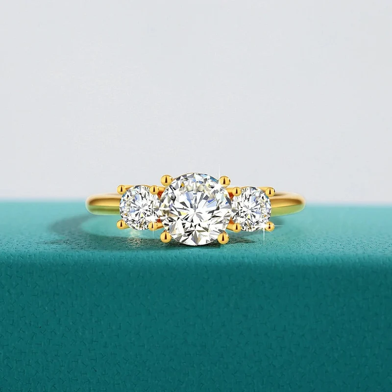 Mit Zertifikat 18k Gold Ring Moissanite Für Frauen 3 Stein 100% Echt Initial Luxus K Gold Schmuck Engagement Geschenk Großhandel