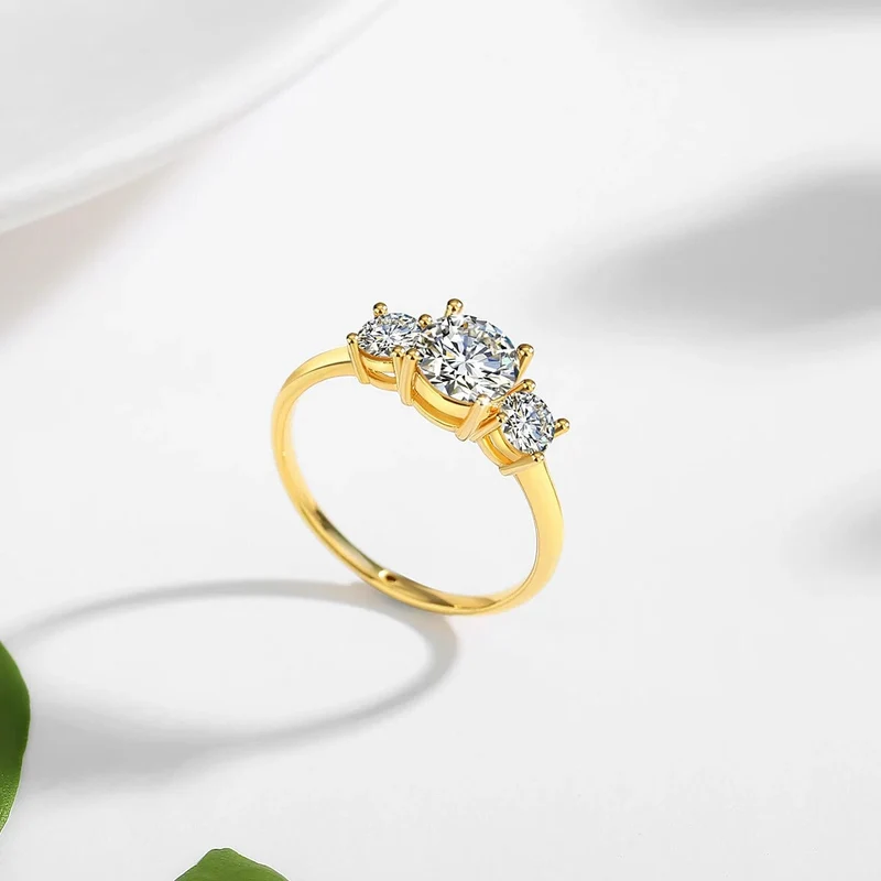 Mit Zertifikat 18k Gold Ring Moissanite Für Frauen 3 Stein 100% Echt Initial Luxus K Gold Schmuck Engagement Geschenk Großhandel
