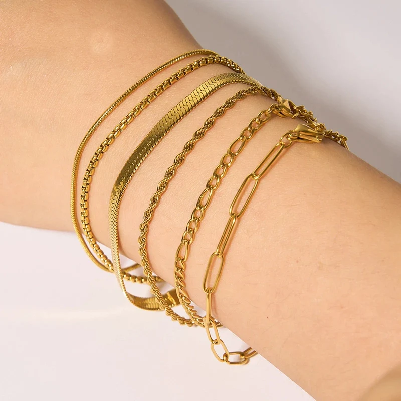 Neues 304 Edelstahl Gliederkettenarmband Vergoldetes Armband für Lagenlook Damen Modeschmuck 17cm lang, 1 Stück