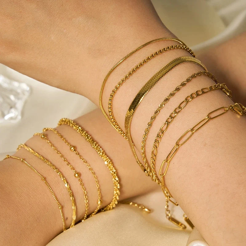 Neues 304 Edelstahl Gliederkettenarmband Vergoldetes Armband für Lagenlook Damen Modeschmuck 17cm lang, 1 Stück