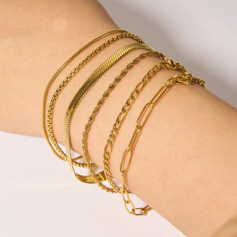 Neues 304 Edelstahl Gliederkettenarmband Vergoldetes Armband für Lagenlook Damen Modeschmuck 17cm lang, 1 Stück