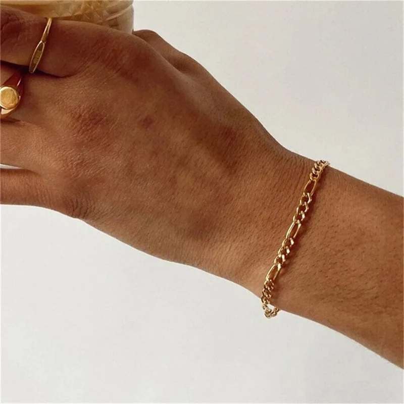 4MM Edelstahl Figaro Armband Gold Farbe Armband Für Frauen Männer Hip Hop Schmuck Mode-Accessoires