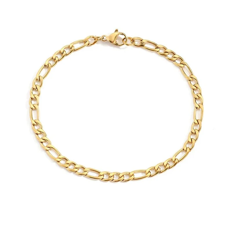 4MM Edelstahl Figaro Armband Gold Farbe Armband Für Frauen Männer Hip Hop Schmuck Mode-Accessoires