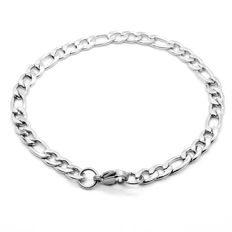 Silber Farbe Curb Cuban Armband Für Männer Schmuck Edelstahl Figaro Link Kette Armbänder Hand Schmuck Fußkettchen Geschenke