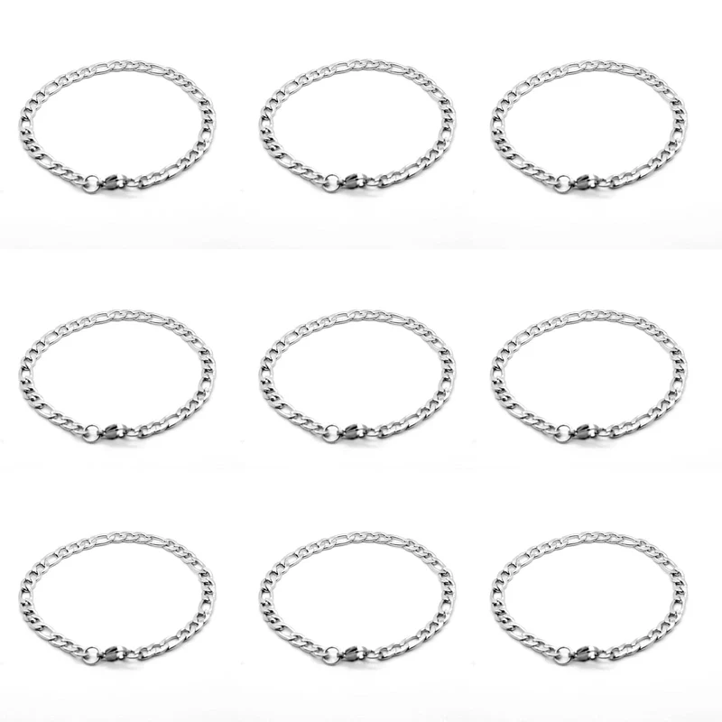 Silber Farbe Curb Cuban Armband Für Männer Schmuck Edelstahl Figaro Link Kette Armbänder Hand Schmuck Fußkettchen Geschenke