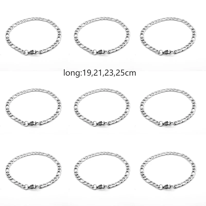 Silber Farbe Curb Cuban Armband Für Männer Schmuck Edelstahl Figaro Link Kette Armbänder Hand Schmuck Fußkettchen Geschenke