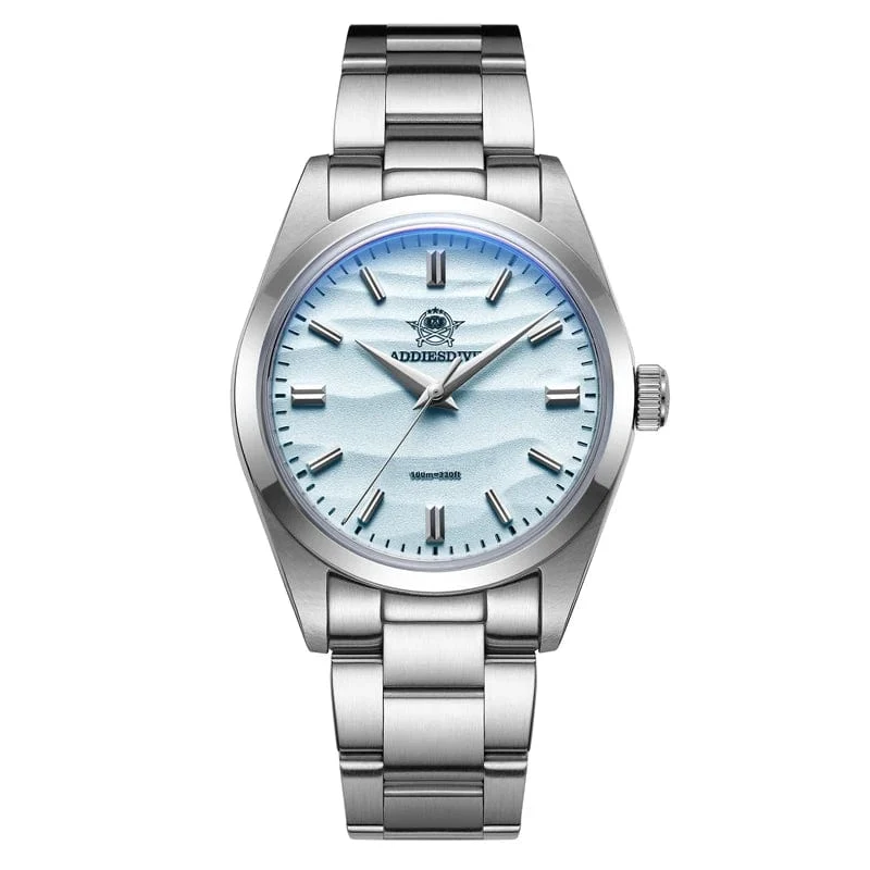 ADDIESDIVE Herrenuhr mit sandfarbenem Zifferblatt, 36 mm, Quarzuhr, 100 m wasserdicht, 316L Edelstahl, AR-beschichtetes Kuppelglas, Armbanduhr für Männer