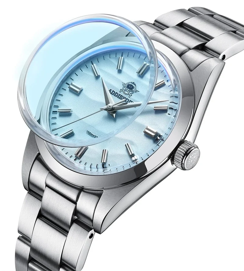 ADDIESDIVE Herrenuhr mit sandfarbenem Zifferblatt, 36 mm, Quarzuhr, 100 m wasserdicht, 316L Edelstahl, AR-beschichtetes Kuppelglas, Armbanduhr für Männer