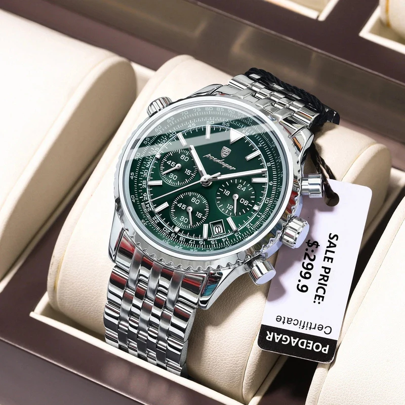 POEDAGAR Luxus Militäruhr für Männer Wasserdicht Leuchtend Datum Chronograph Mann Uhr Sport Quarz Edelstahl Herrenuhren