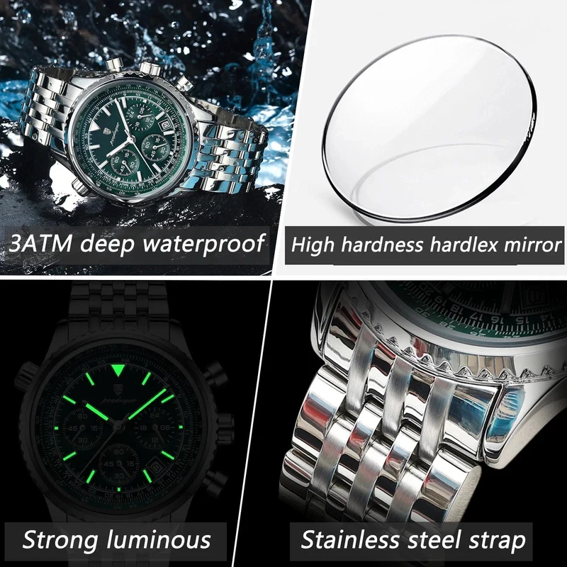 POEDAGAR Luxus Militäruhr für Männer Wasserdicht Leuchtend Datum Chronograph Mann Uhr Sport Quarz Edelstahl Herrenuhren