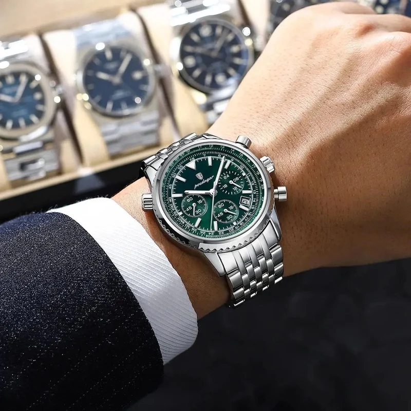 POEDAGAR Luxus Militäruhr für Männer Wasserdicht Leuchtend Datum Chronograph Mann Uhr Sport Quarz Edelstahl Herrenuhren