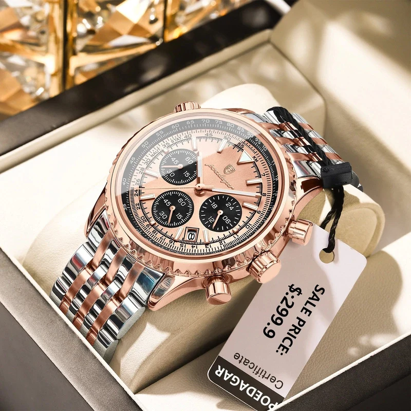 POEDAGAR Luxus Militäruhr für Männer Wasserdicht Leuchtend Datum Chronograph Mann Uhr Sport Quarz Edelstahl Herrenuhren