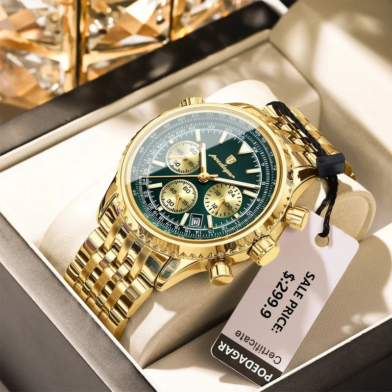 POEDAGAR Luxus Militäruhr für Männer Wasserdicht Leuchtend Datum Chronograph Mann Uhr Sport Quarz Edelstahl Herrenuhren