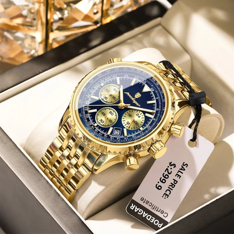POEDAGAR Luxus Militäruhr für Männer Wasserdicht Leuchtend Datum Chronograph Mann Uhr Sport Quarz Edelstahl Herrenuhren