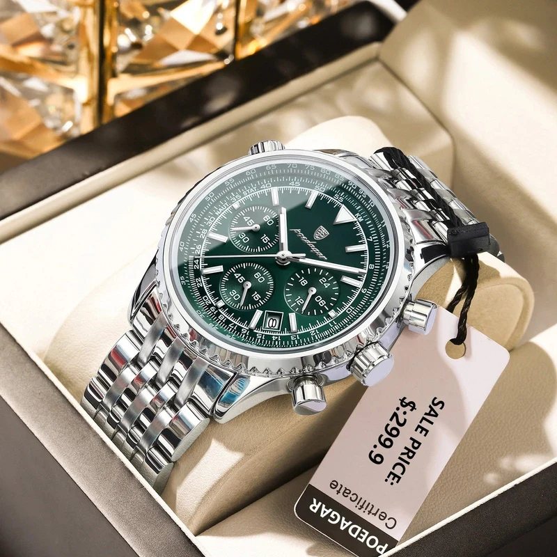 POEDAGAR Luxus Militäruhr für Männer Wasserdicht Leuchtend Datum Chronograph Mann Uhr Sport Quarz Edelstahl Herrenuhren