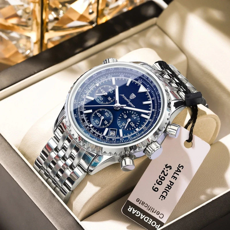 POEDAGAR Luxus Militäruhr für Männer Wasserdicht Leuchtend Datum Chronograph Mann Uhr Sport Quarz Edelstahl Herrenuhren