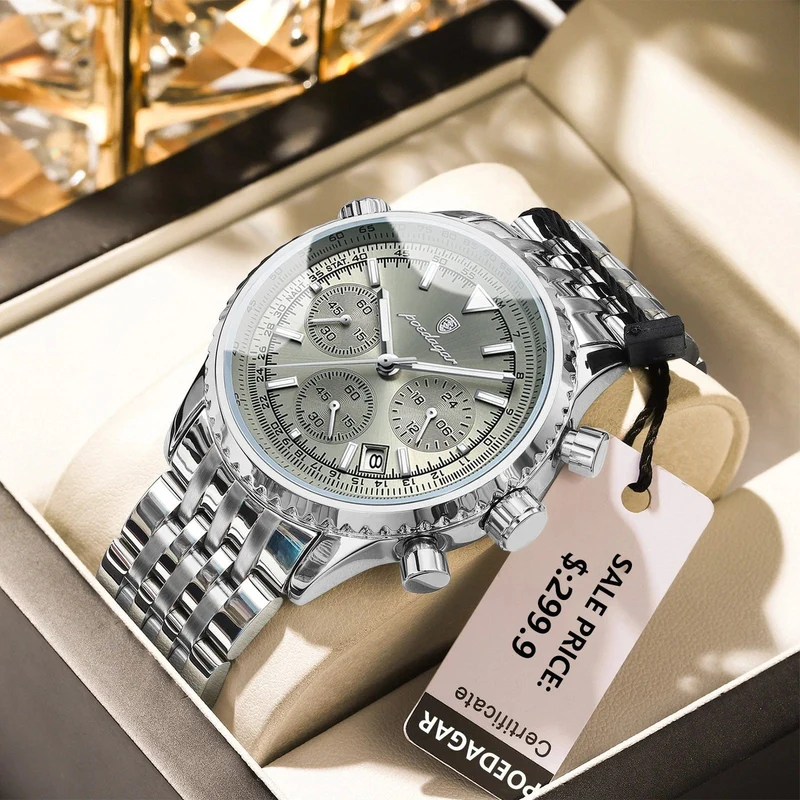 POEDAGAR Luxus Militäruhr für Männer Wasserdicht Leuchtend Datum Chronograph Mann Uhr Sport Quarz Edelstahl Herrenuhren