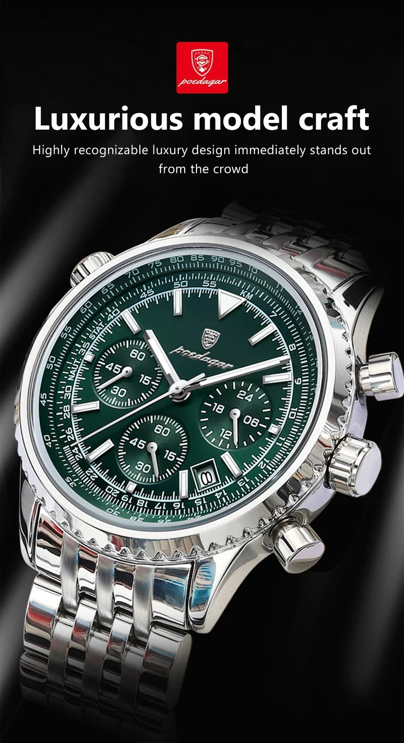 POEDAGAR Luxus Militäruhr für Männer Wasserdicht Leuchtend Datum Chronograph Mann Uhr Sport Quarz Edelstahl Herrenuhren