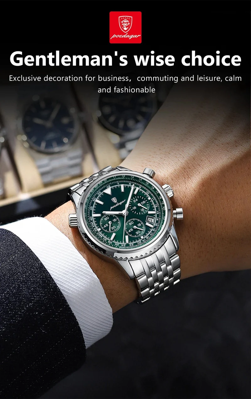 POEDAGAR Luxus Militäruhr für Männer Wasserdicht Leuchtend Datum Chronograph Mann Uhr Sport Quarz Edelstahl Herrenuhren