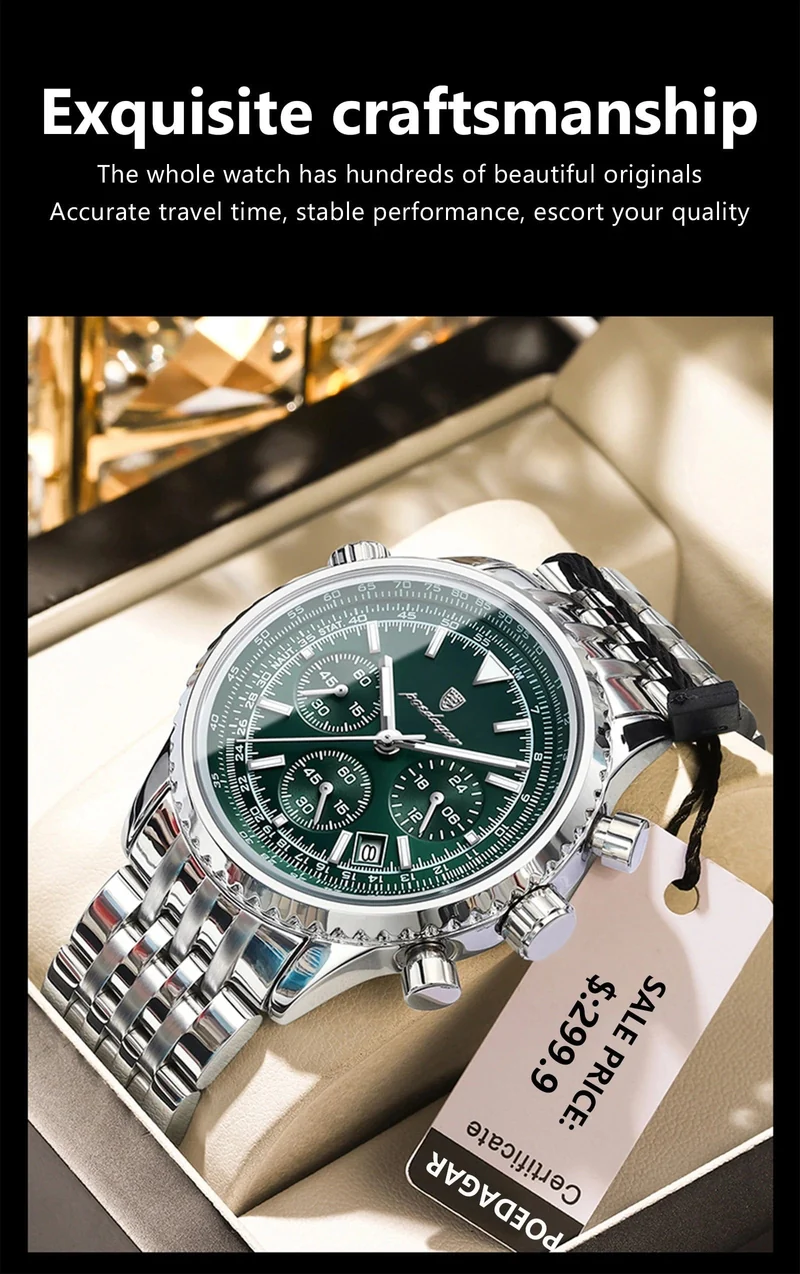 POEDAGAR Luxus Militäruhr für Männer Wasserdicht Leuchtend Datum Chronograph Mann Uhr Sport Quarz Edelstahl Herrenuhren
