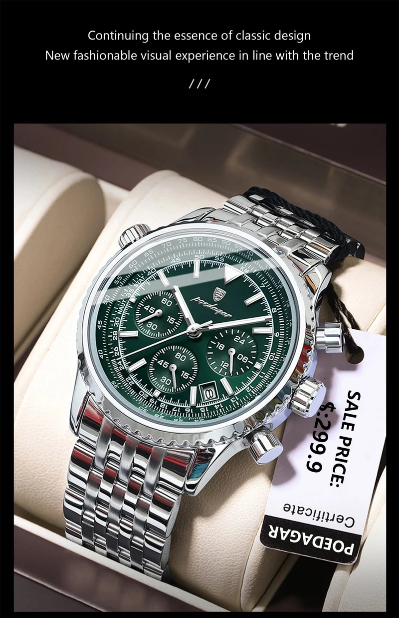 POEDAGAR Luxus Militäruhr für Männer Wasserdicht Leuchtend Datum Chronograph Mann Uhr Sport Quarz Edelstahl Herrenuhren