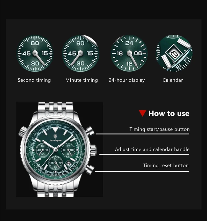 POEDAGAR Luxus Militäruhr für Männer Wasserdicht Leuchtend Datum Chronograph Mann Uhr Sport Quarz Edelstahl Herrenuhren