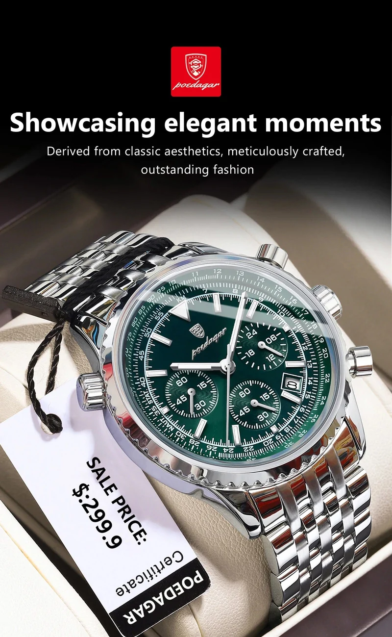 POEDAGAR Luxus Militäruhr für Männer Wasserdicht Leuchtend Datum Chronograph Mann Uhr Sport Quarz Edelstahl Herrenuhren