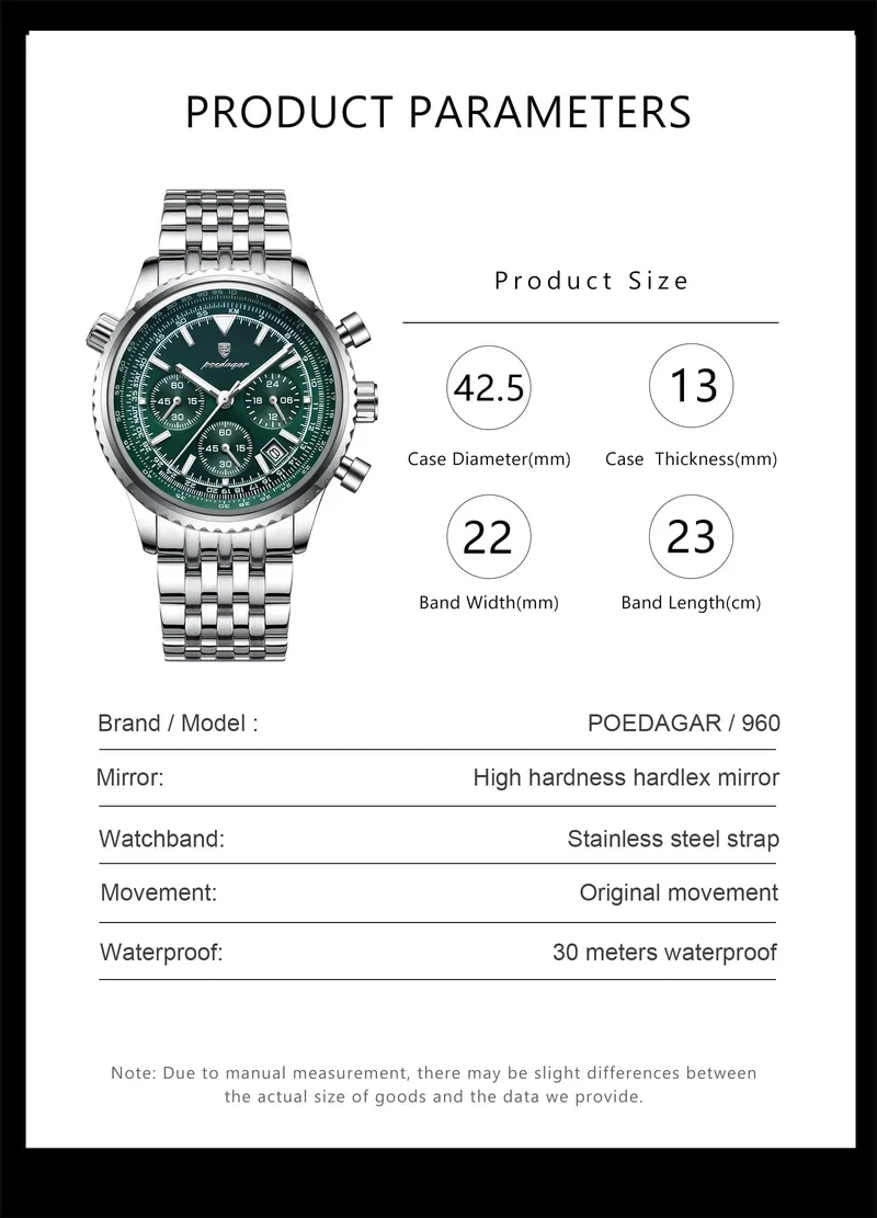 POEDAGAR Luxus Militäruhr für Männer Wasserdicht Leuchtend Datum Chronograph Mann Uhr Sport Quarz Edelstahl Herrenuhren